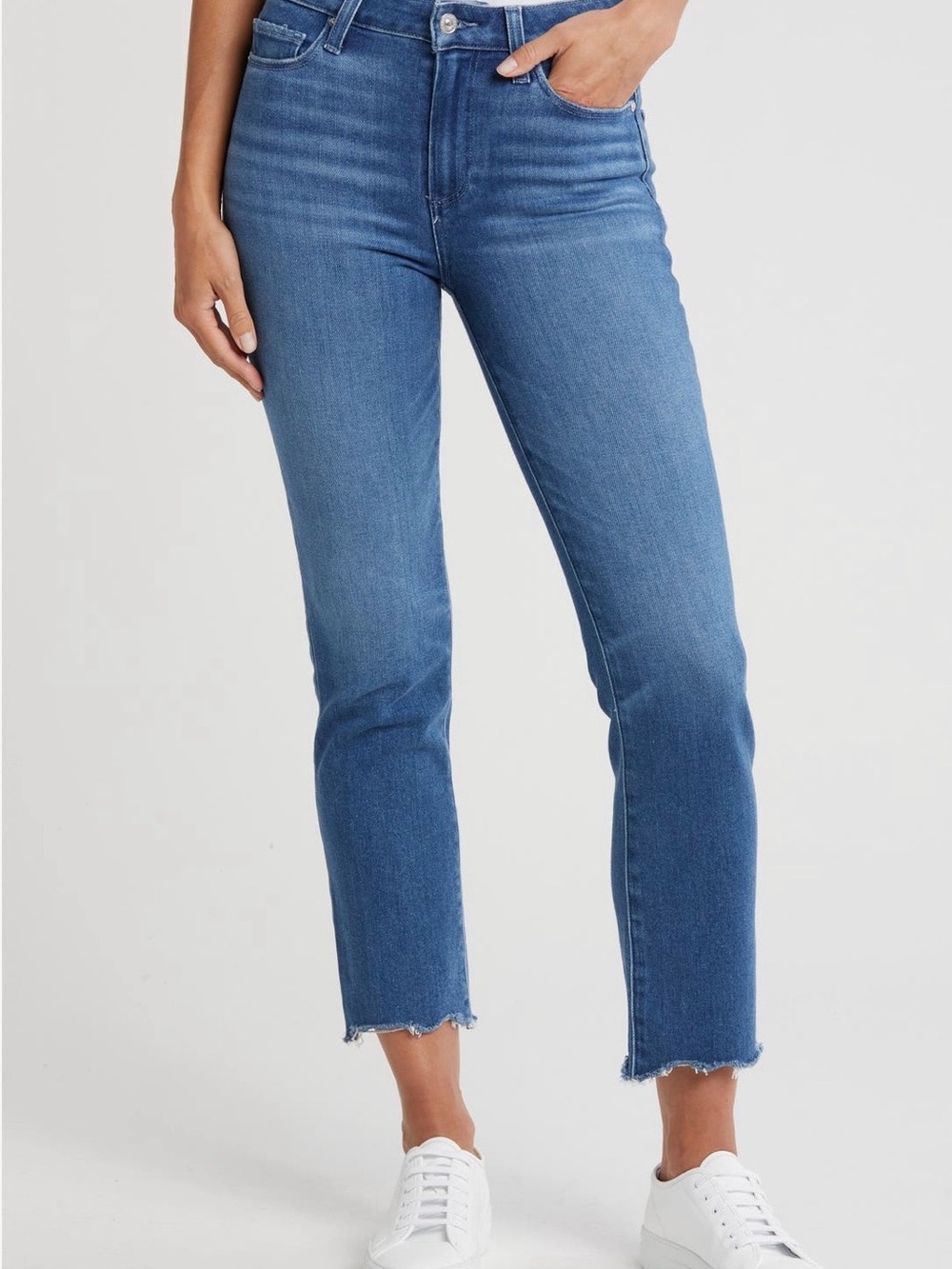 PAIGE Mid-Rise Straight Crop Jeans in Medium Blue Wash